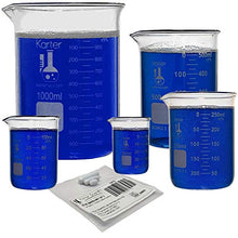 Load image into Gallery viewer, Glass Low Form Beaker Set with Magnetic Stir Bar Set, 5 Sizes - Borosilicate Glass