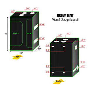 TopoGrow 48"x36"x72" 600D Indoor Grow Tent